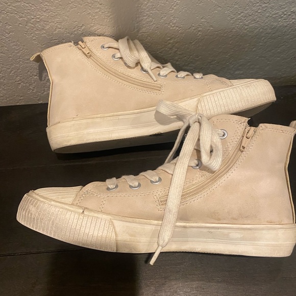 Zara Girls Hightop Lace-Up Side Zip Tennis Shoes w/Rhinestones Cream Color Cute! - Picture 8 of 14